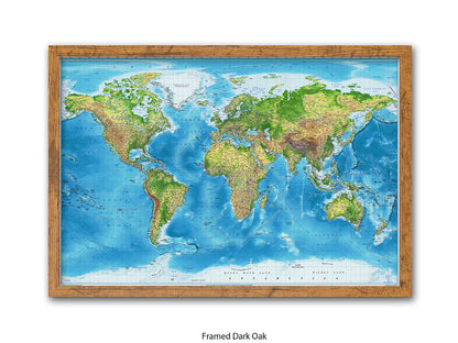 World  Physical  / Terrain Map Poster