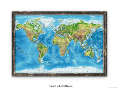 World  Physical  / Terrain Map Poster