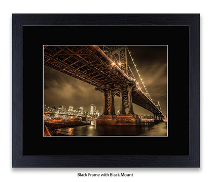 Manhattan Bridge Over East River - Sepia - Mounted & Framed Art Print