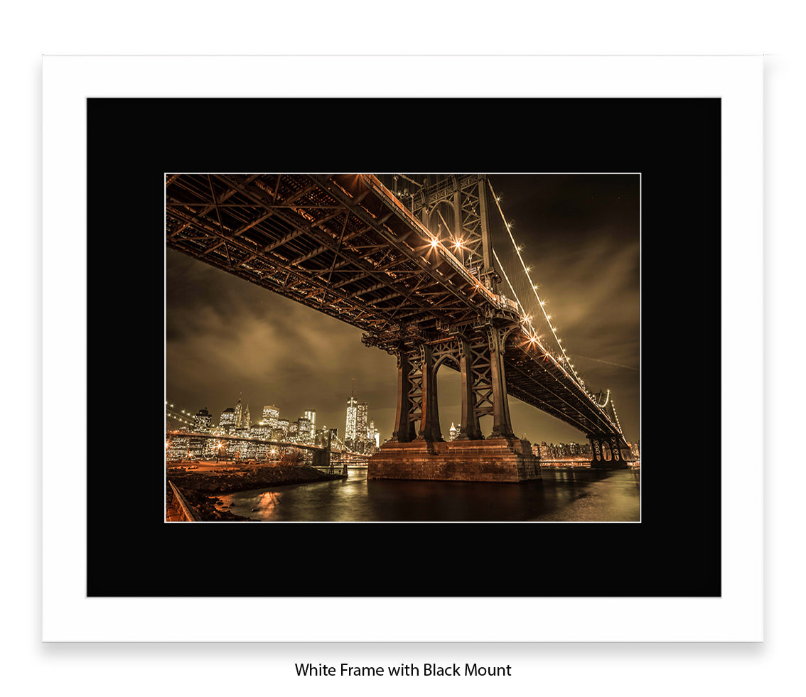 Manhattan Bridge Over East River - Sepia - Mounted & Framed Art Print