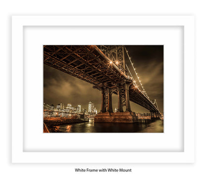 Manhattan Bridge Over East River - Sepia - Mounted & Framed Art Print