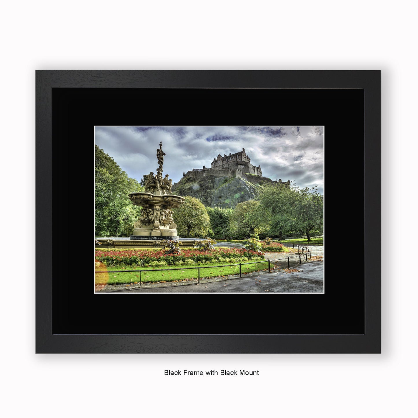 Edinburgh Castle - Water Fountain Colour - Mounted & Framed Art Print