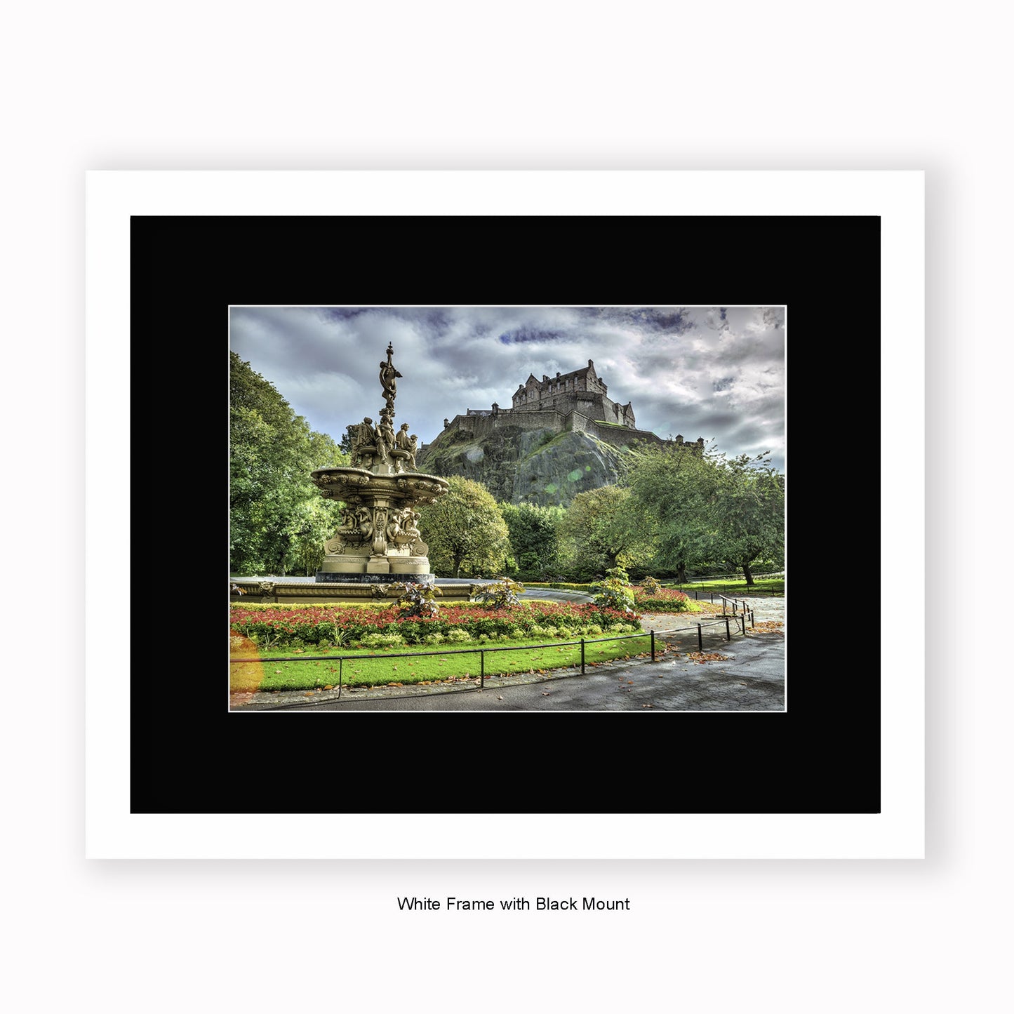 Edinburgh Castle - Water Fountain Colour - Mounted & Framed Art Print