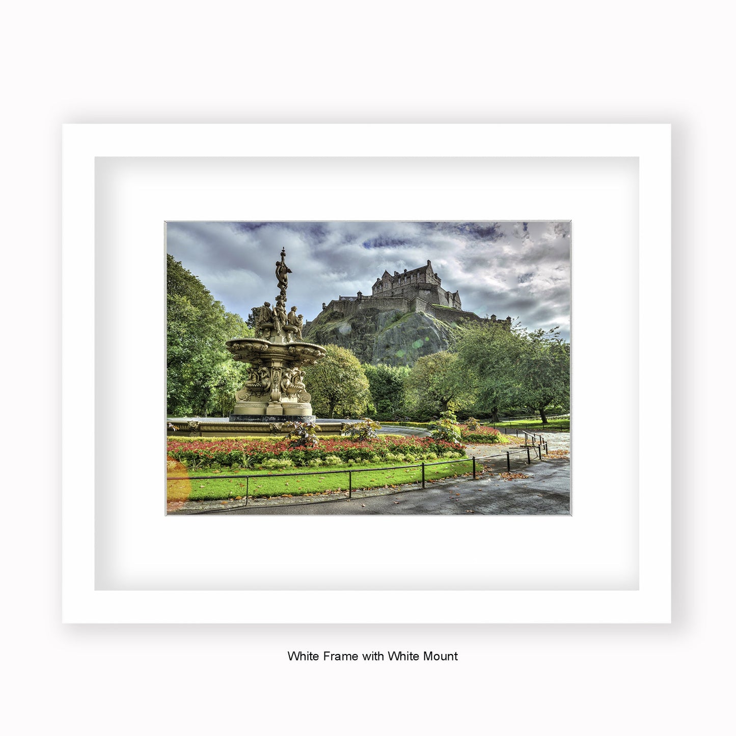 Edinburgh Castle - Water Fountain Colour - Mounted & Framed Art Print
