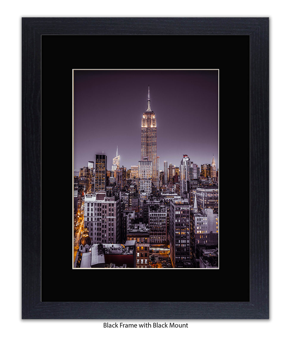 NYC Empire State Building - Purple Tint - Mounted & Framed Art Print
