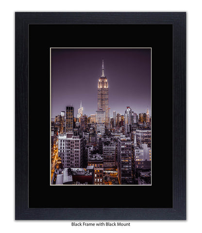 NYC Empire State Building - Purple Tint - Mounted & Framed Art Print