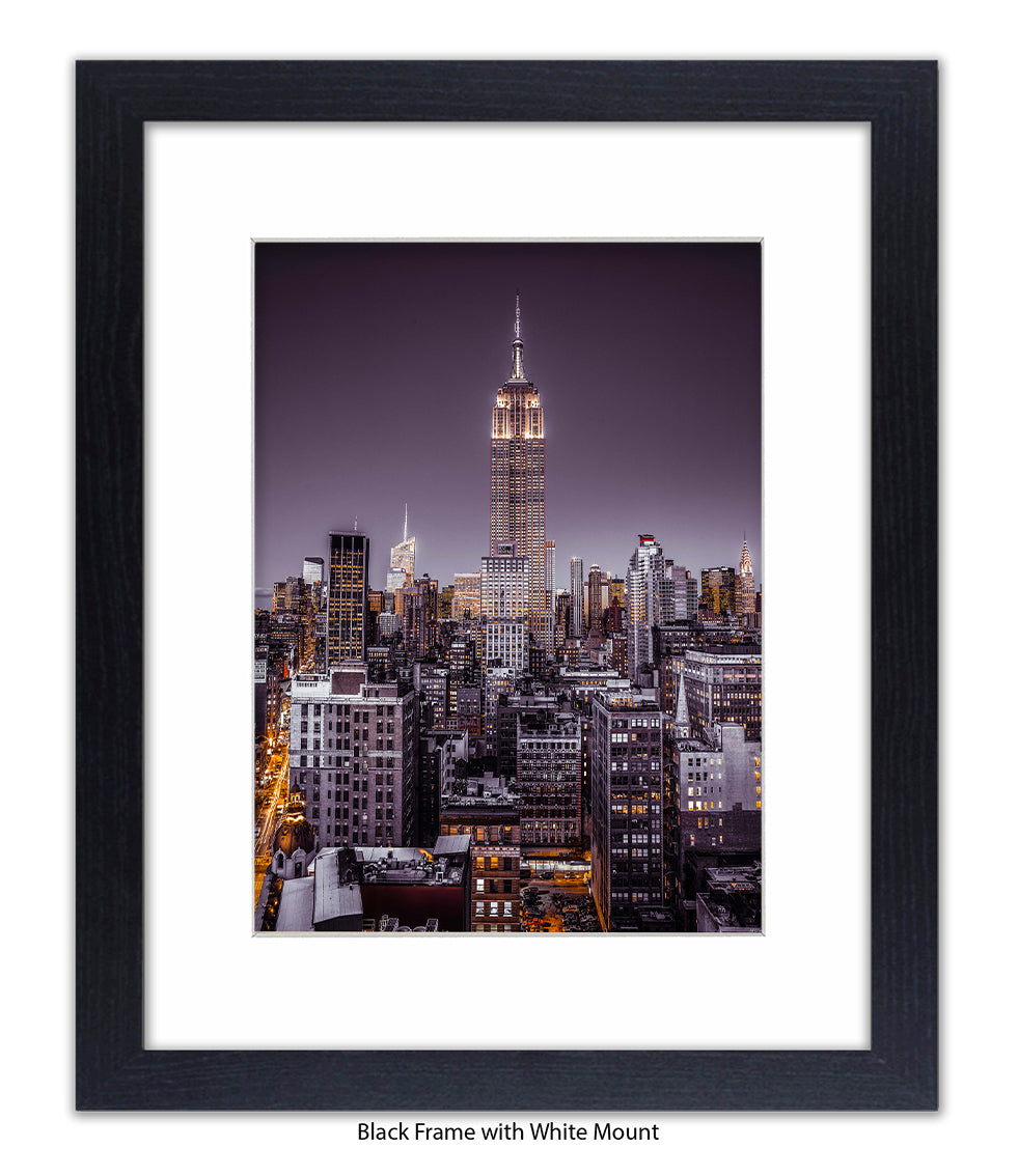 NYC Empire State Building - Purple Tint - Mounted & Framed Art Print