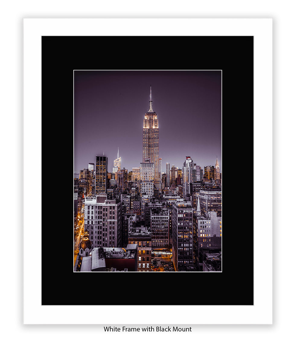 NYC Empire State Building - Purple Tint - Mounted & Framed Art Print