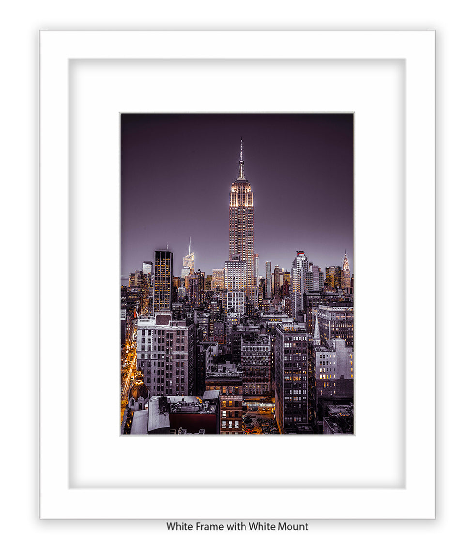 NYC Empire State Building - Purple Tint - Mounted & Framed Art Print