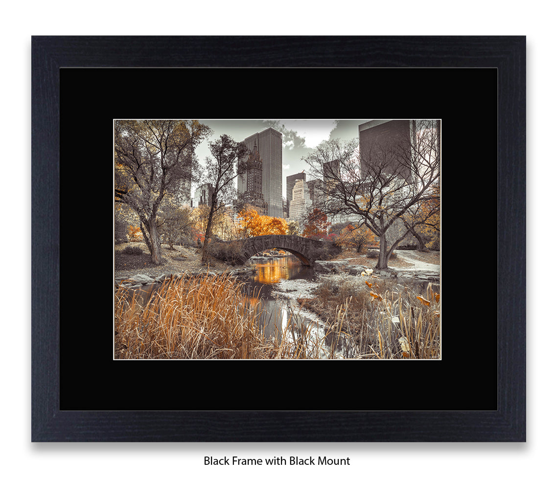 NYC Central Park - Bridge Sepia - Mounted & Framed Art Print