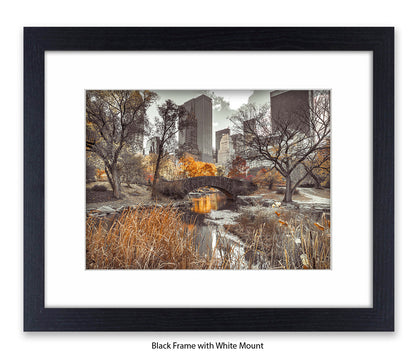 NYC Central Park - Bridge Sepia - Mounted & Framed Art Print