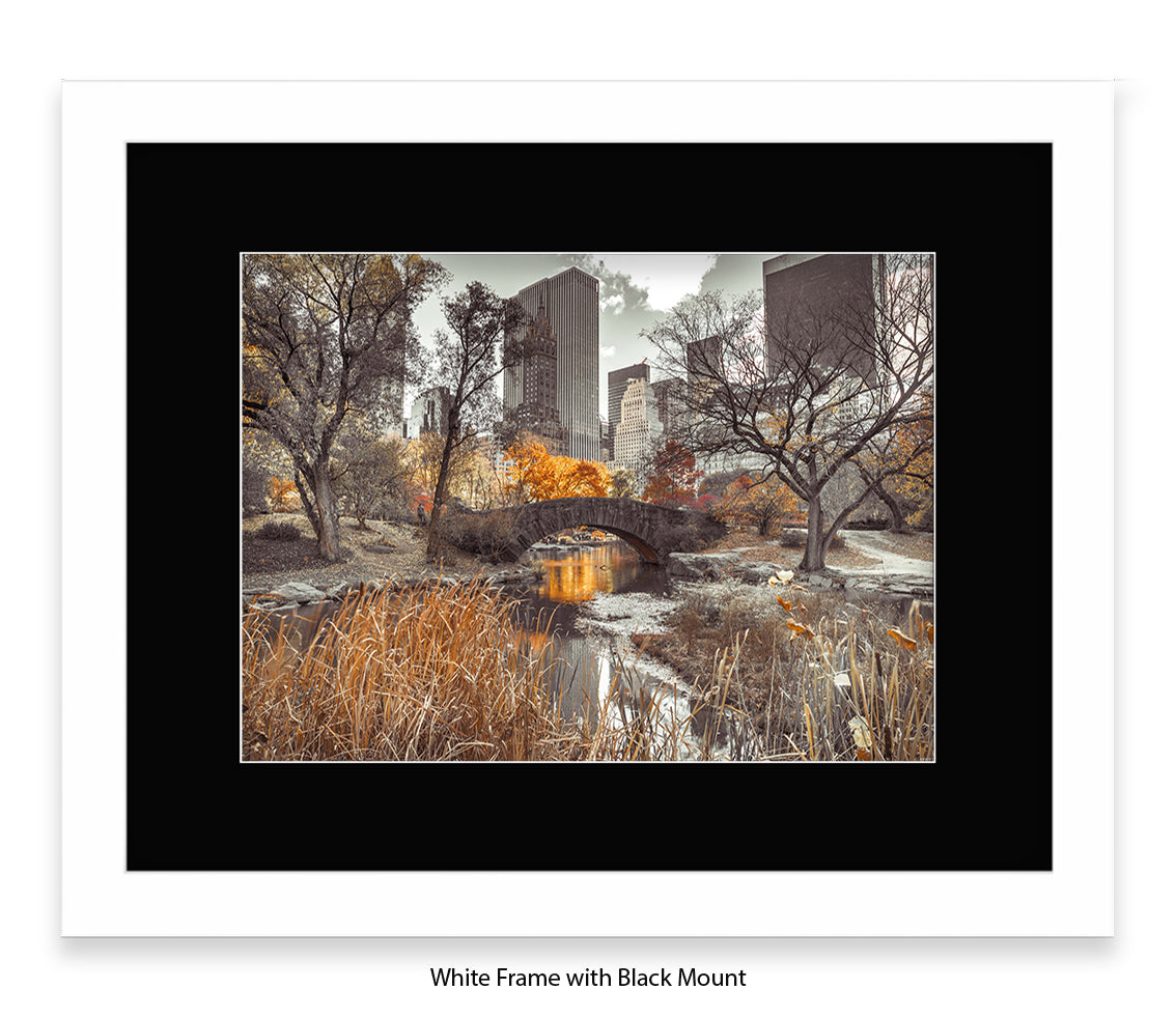 NYC Central Park - Bridge Sepia - Mounted & Framed Art Print