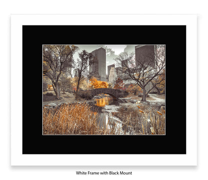 NYC Central Park - Bridge Sepia - Mounted & Framed Art Print