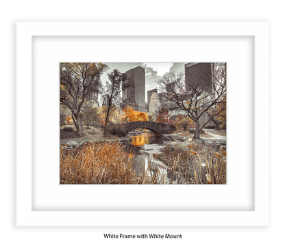 NYC Central Park - Bridge Sepia - Mounted & Framed Art Print