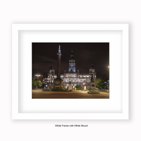 Glasgow War Memorial Georges Square Night time - Mounted & Framed Art Print