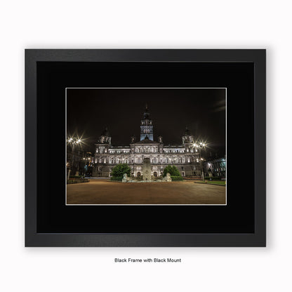 Glasgow War Memorial Georges Square Night time - Close Up - Mounted & Framed Art Print