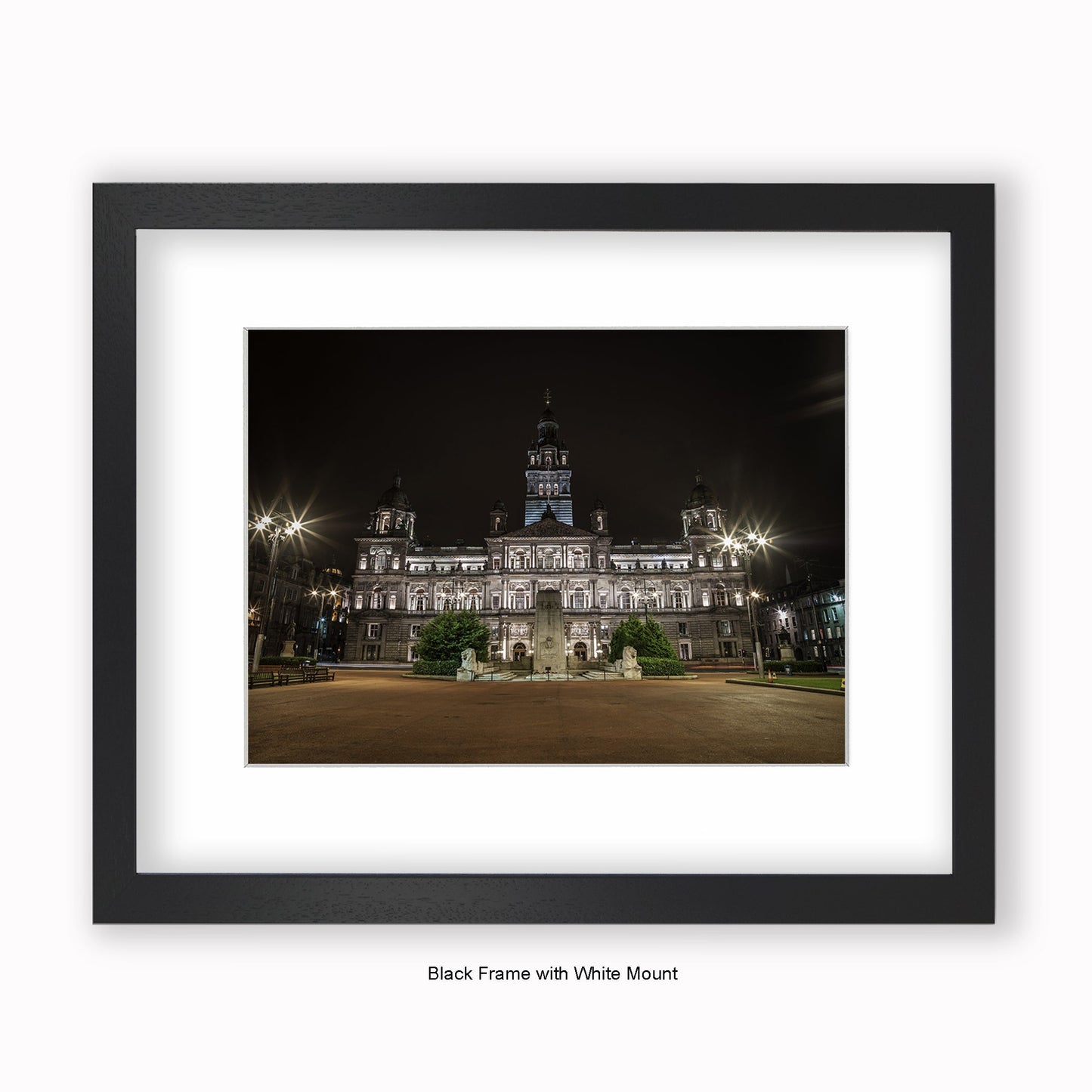Glasgow War Memorial Georges Square Night time - Close Up - Mounted & Framed Art Print