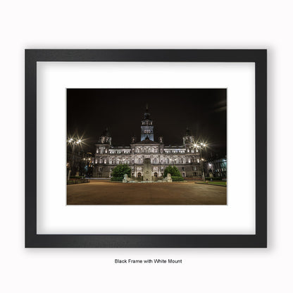 Glasgow War Memorial Georges Square Night time - Close Up - Mounted & Framed Art Print