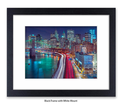 NYC Manhattan - Skyline Car Trails - Close Up - Mounted & Framed Art Print