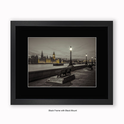 London - Embankment At Night - Mounted & Framed Art Print