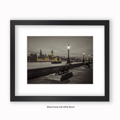 London - Embankment At Night - Mounted & Framed Art Print
