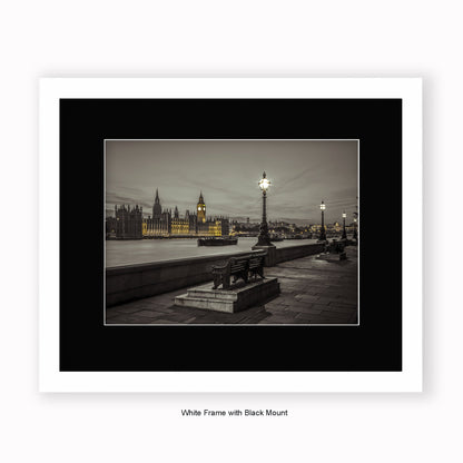 London - Embankment At Night - Mounted & Framed Art Print