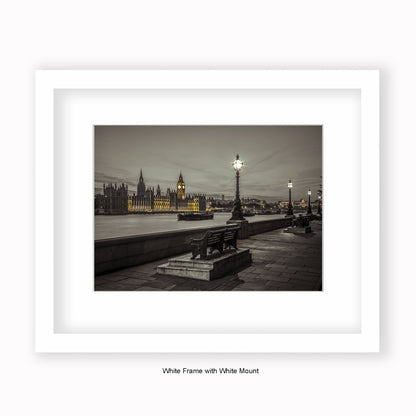 London - Embankment At Night - Mounted & Framed Art Print