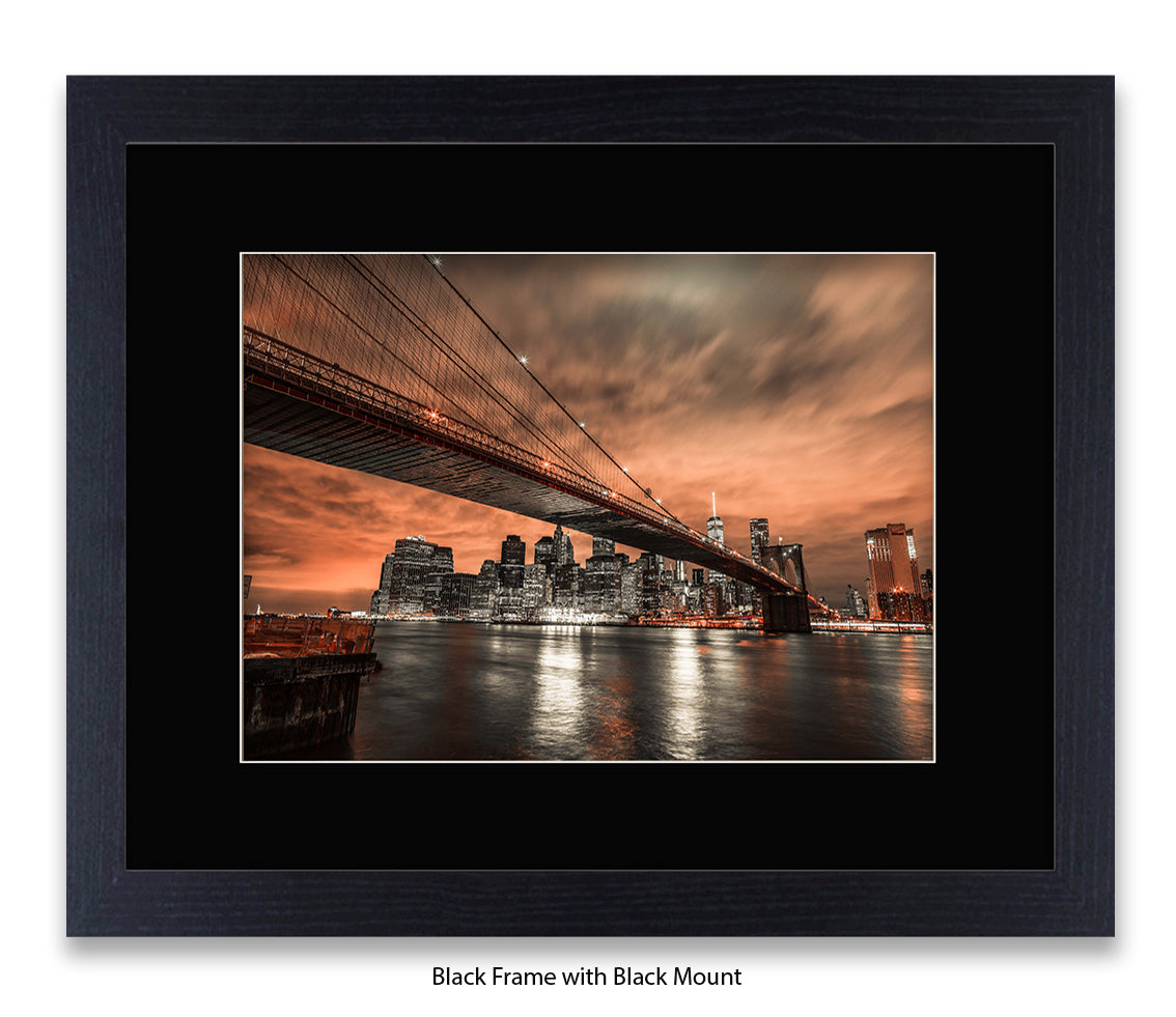 NYC Manhattan - Skyline - Night - Mounted & Framed Art Print