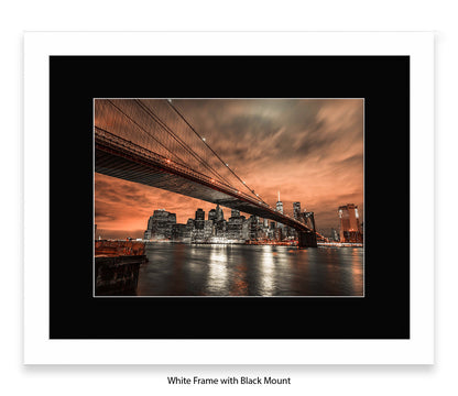 NYC Manhattan - Skyline - Night - Mounted & Framed Art Print