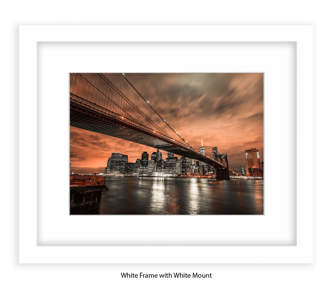 NYC Manhattan - Skyline - Night - Mounted & Framed Art Print