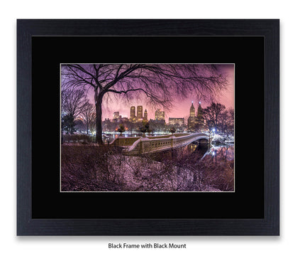 NYC Central Park & Manhattan Skyline - Red Sky - Mounted & Framed Art Print