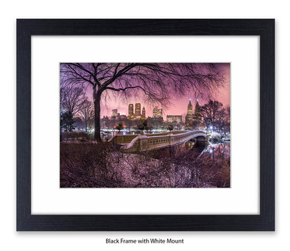 NYC Central Park & Manhattan Skyline - Red Sky - Mounted & Framed Art Print