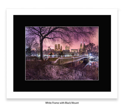 NYC Central Park & Manhattan Skyline - Red Sky - Mounted & Framed Art Print