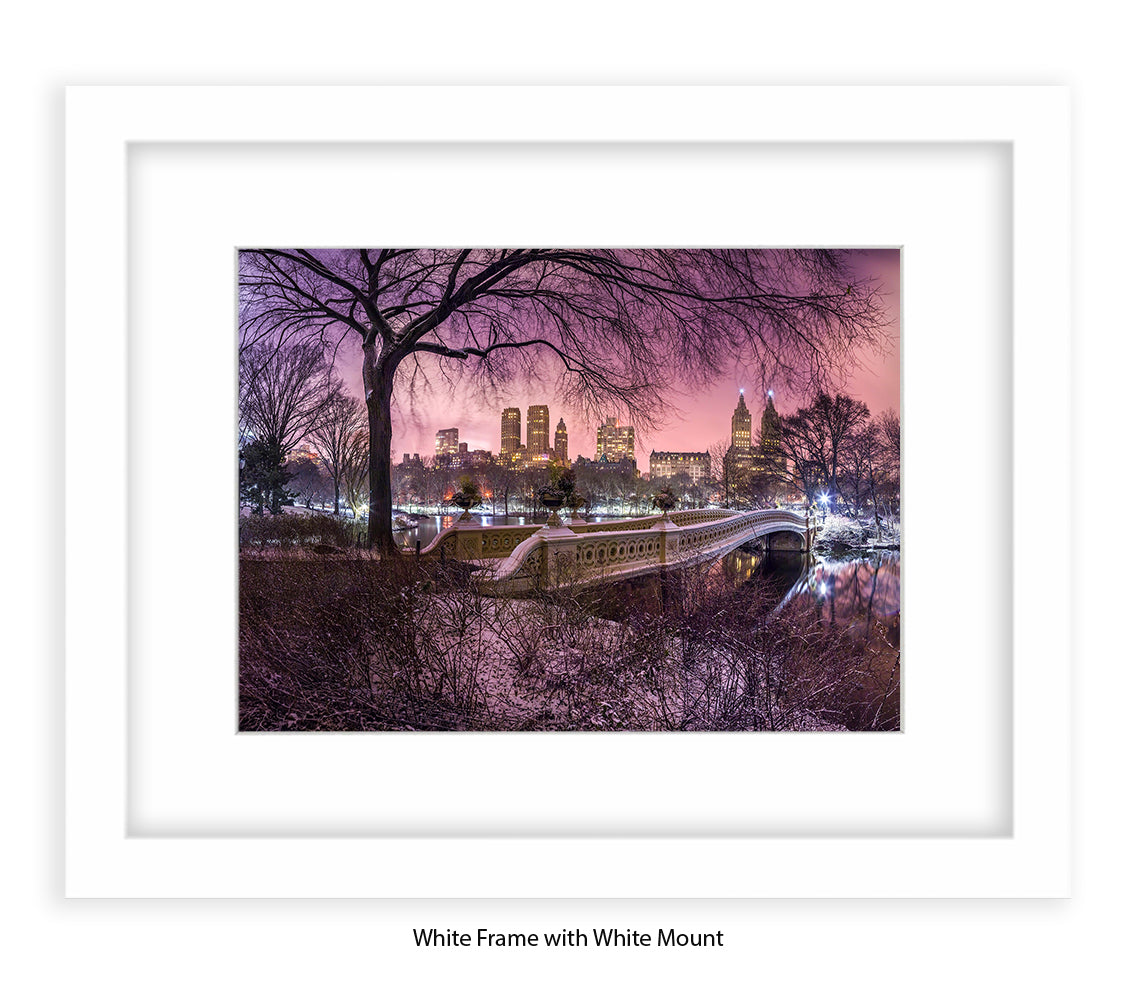 NYC Central Park & Manhattan Skyline - Red Sky - Mounted & Framed Art Print