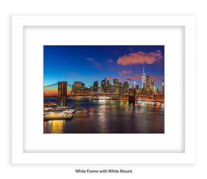 NYC & Manhattan With Brooklyn Bridge - Mounted & Framed Art Print