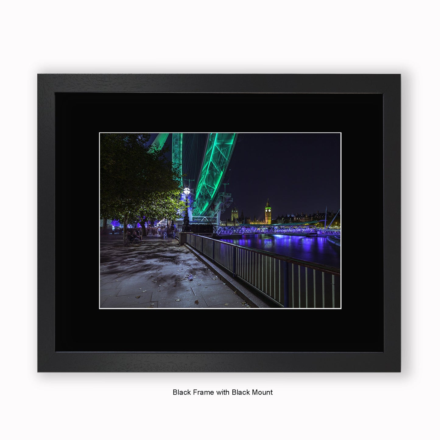 London - Big Ben & London Eye Green - Mounted & Framed Art Print