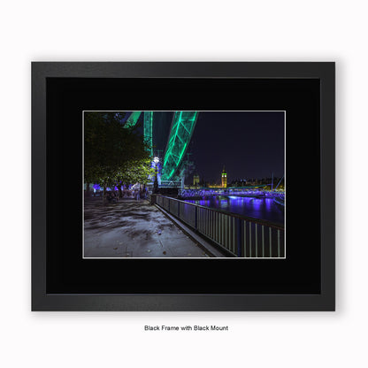 London - Big Ben & London Eye Green - Mounted & Framed Art Print