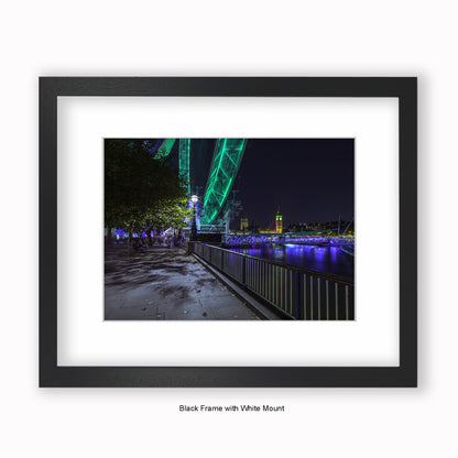 London - Big Ben & London Eye Green - Mounted & Framed Art Print