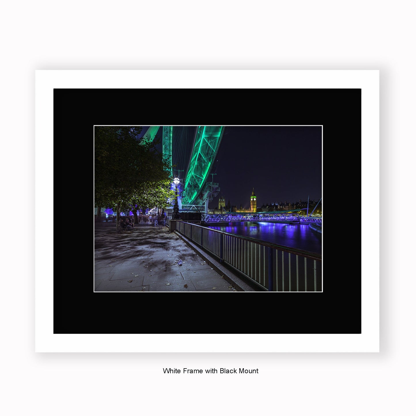 London - Big Ben & London Eye Green - Mounted & Framed Art Print