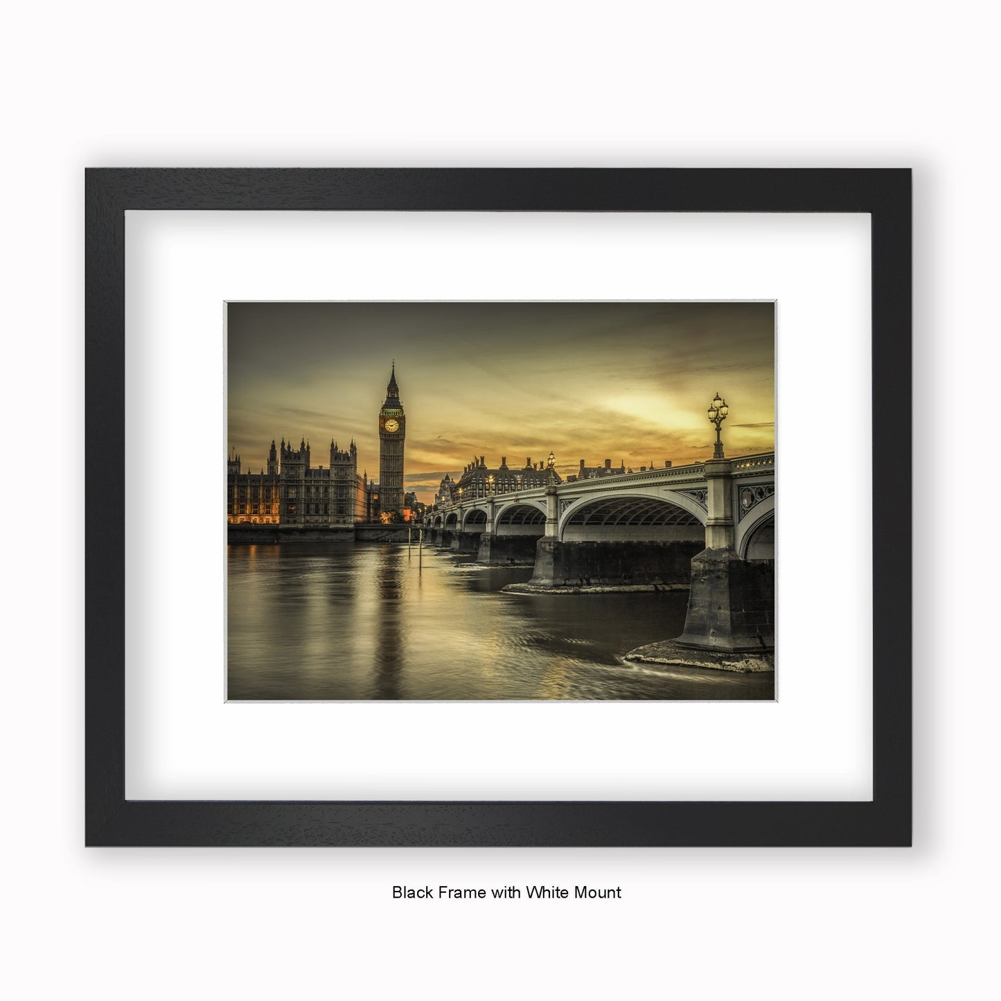 London - Big Ben Sunset Sepia - Mounted & Framed Art Print