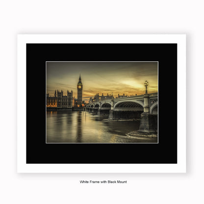 London - Big Ben Sunset Sepia - Mounted & Framed Art Print