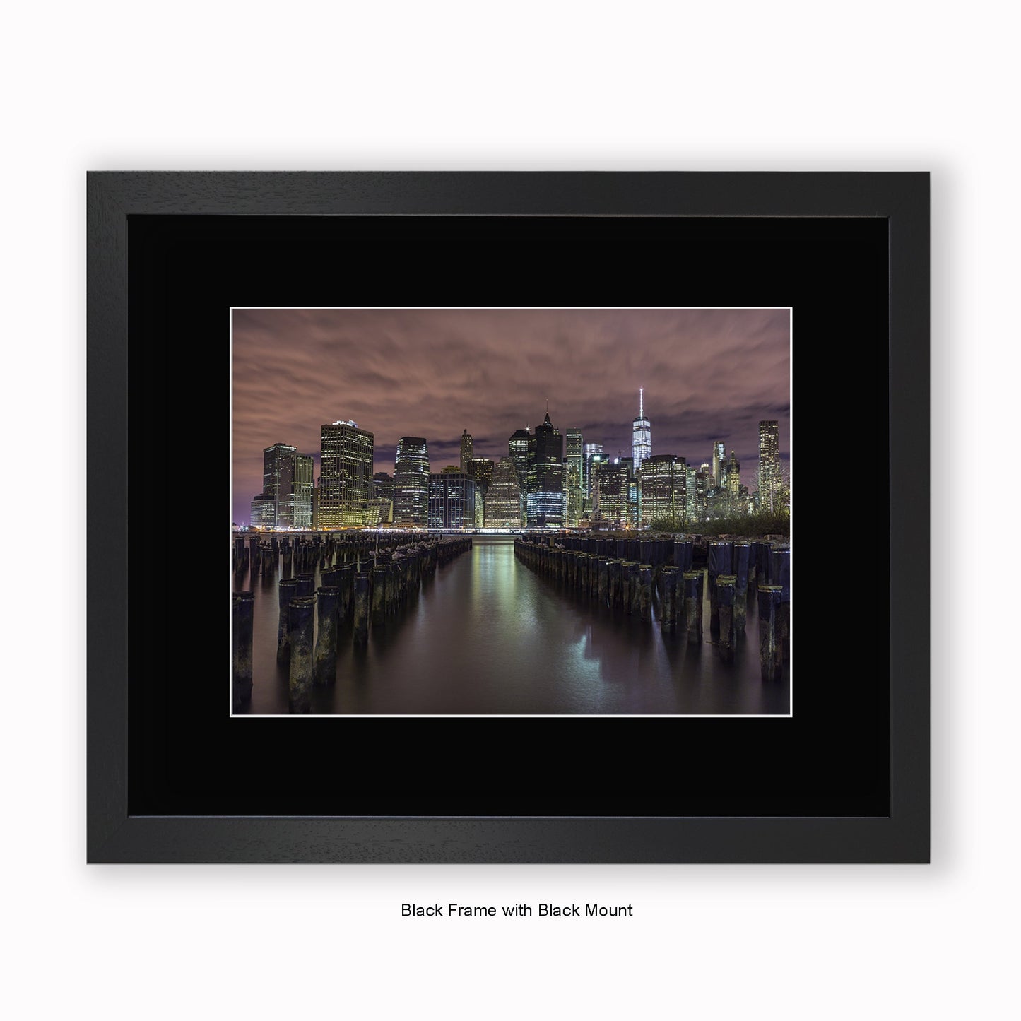 NYC Manhattan Skyline Groins In Foreground - Mounted & Framed Art Print