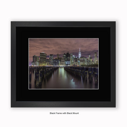 NYC Manhattan Skyline Groins In Foreground - Mounted & Framed Art Print