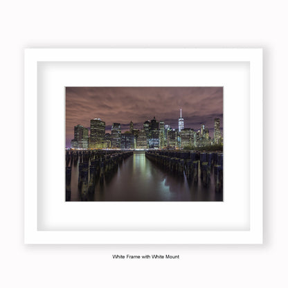 NYC Manhattan Skyline Groins In Foreground - Mounted & Framed Art Print