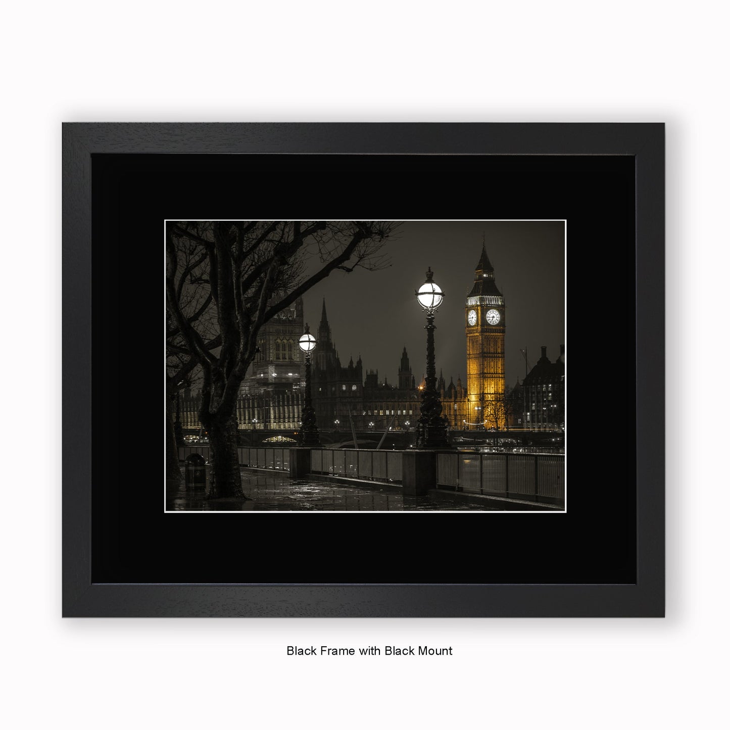 London Big Ben 6.45pm At Night - Mounted & Framed Art Print