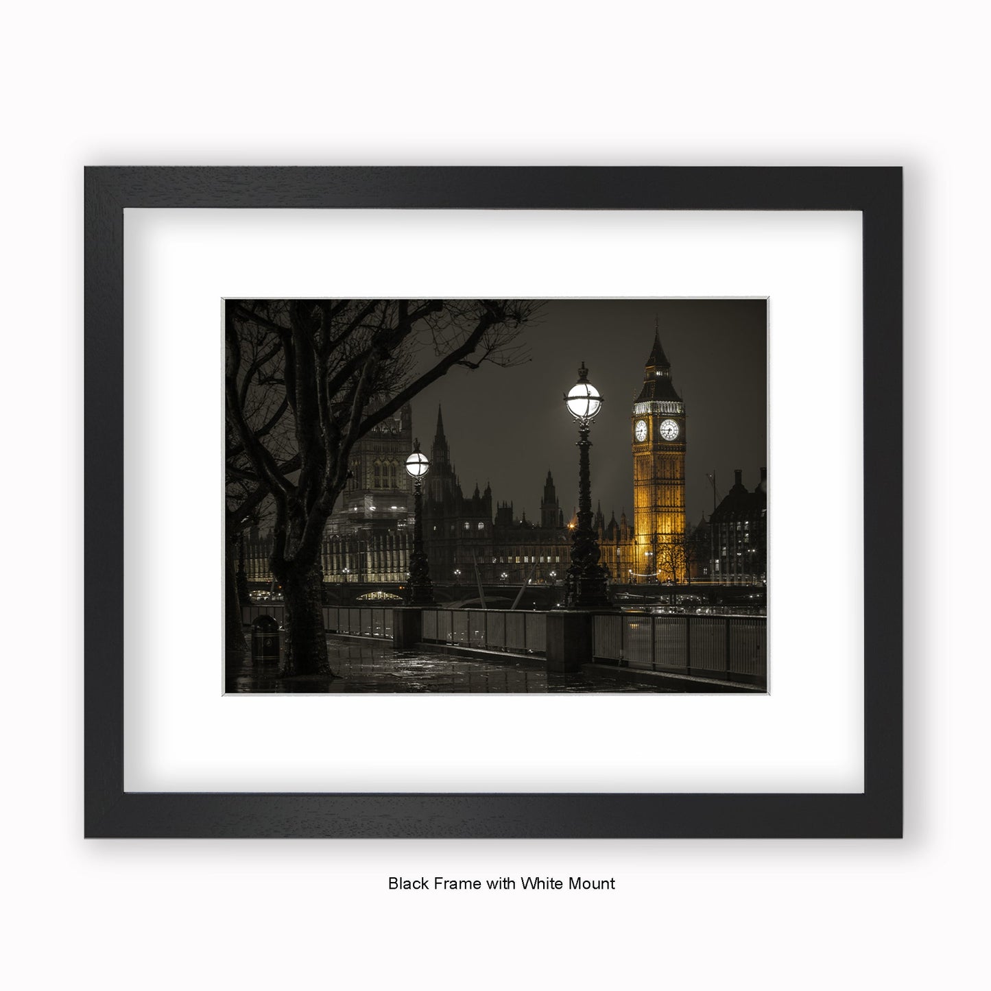 London Big Ben 6.45pm At Night - Mounted & Framed Art Print