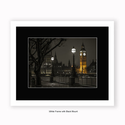 London Big Ben 6.45pm At Night - Mounted & Framed Art Print
