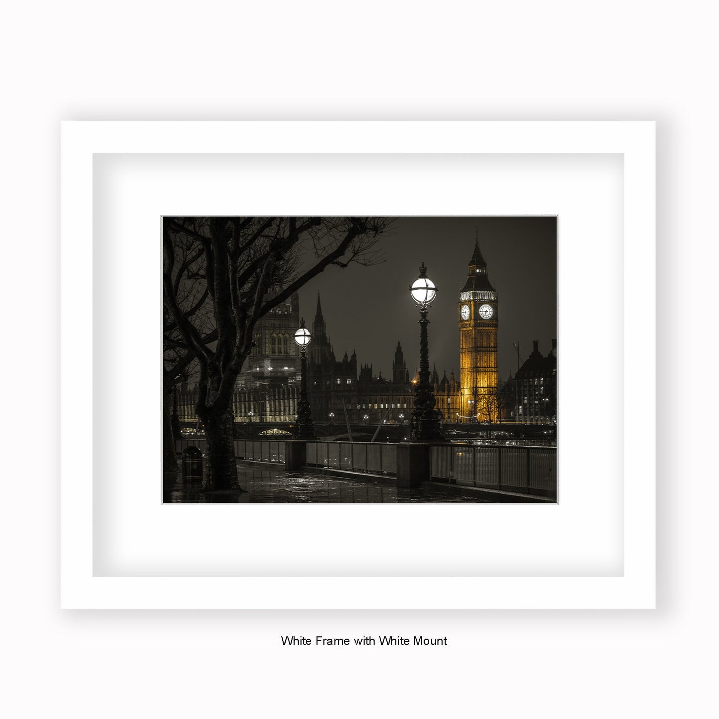 London Big Ben 6.45pm At Night - Mounted & Framed Art Print