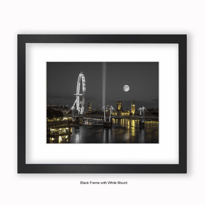 London - Big Ben & London Eye Moon - Mounted & Framed Art Print