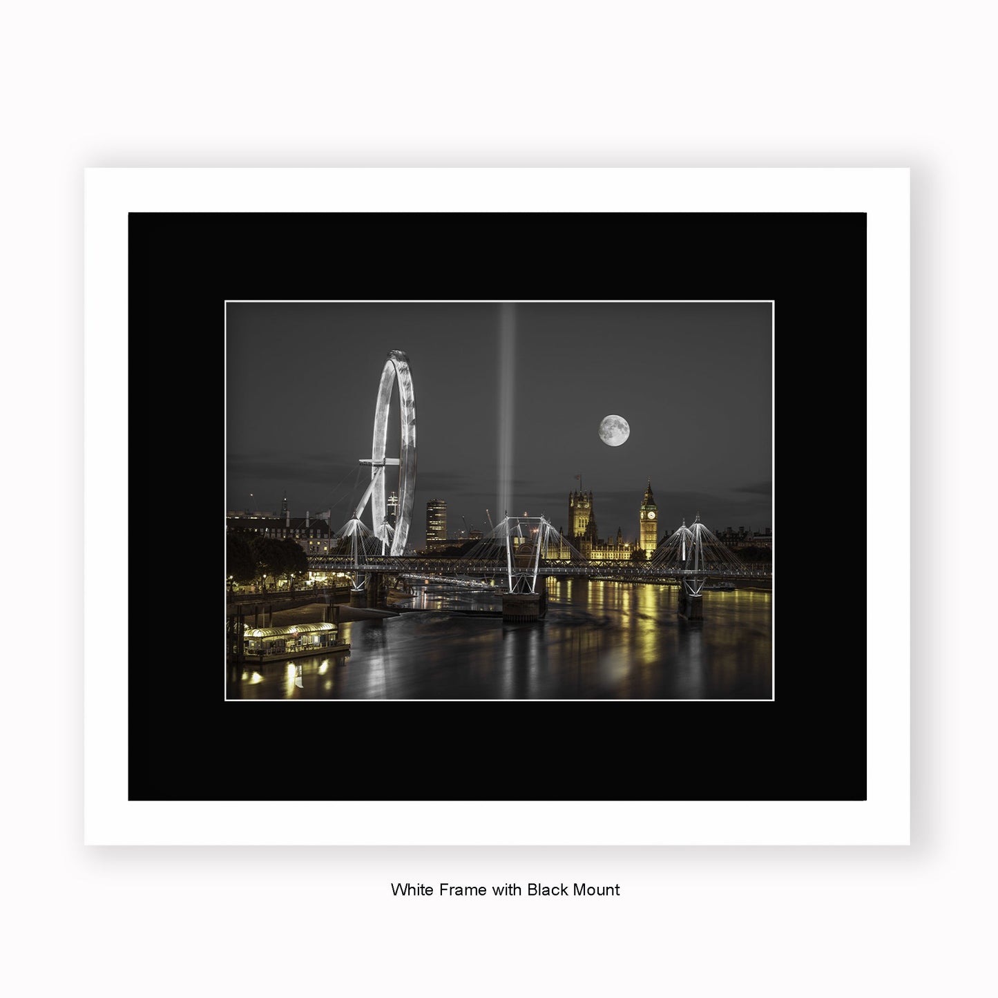 London - Big Ben & London Eye Moon - Mounted & Framed Art Print